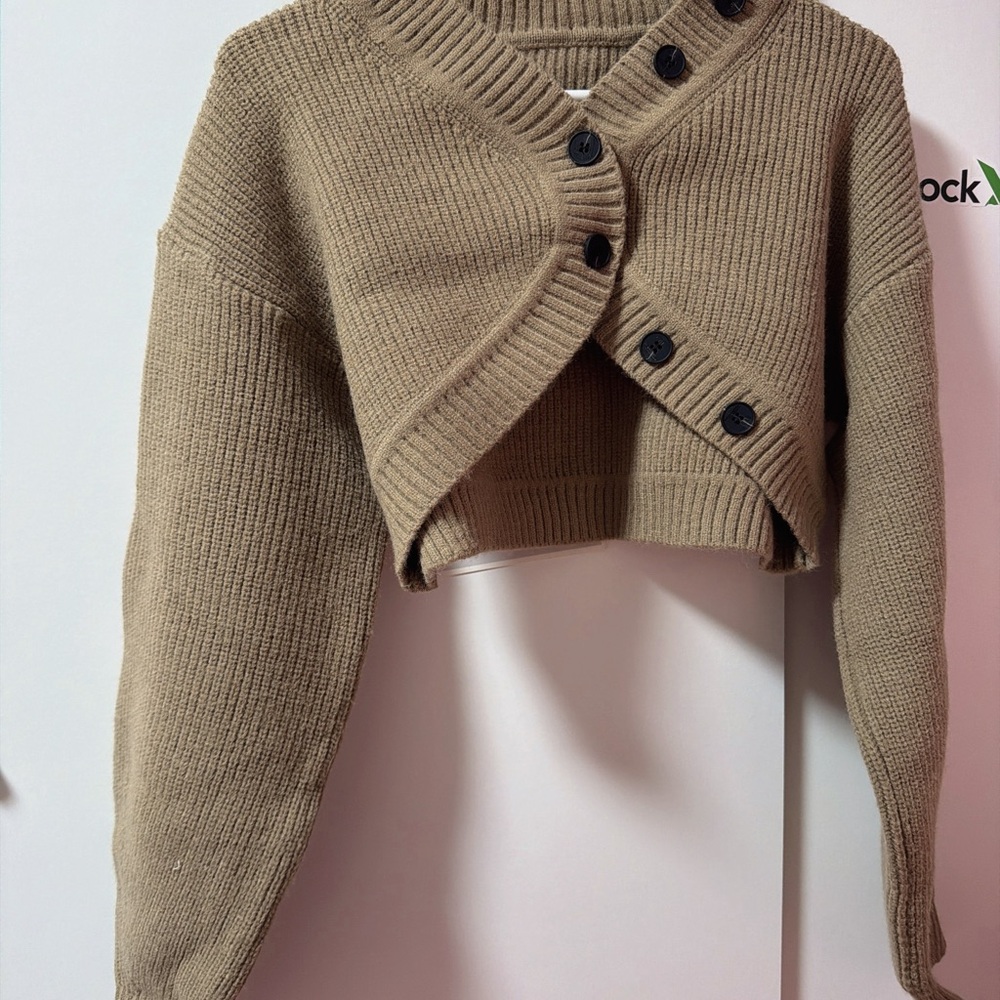 SHEIN Tan Buttoned Cropped Sweater